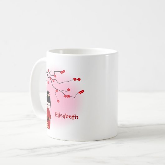 日本の花のこけし人形 コーヒーマグカップ (正面左)