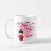 日本の花のこけし人形 コーヒーマグカップ (左)