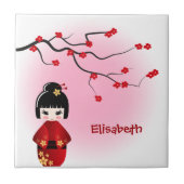 日本の花のこけし人形 タイル (正面)