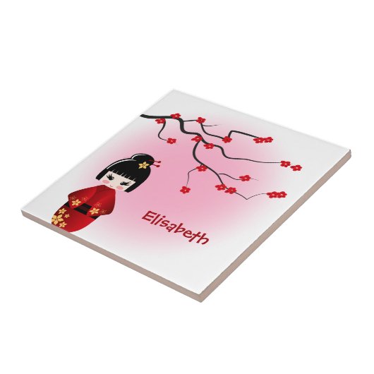 日本の花のこけし人形 タイル (側面)