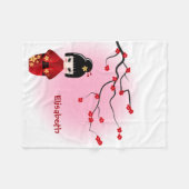 日本の花のこけし人形 フリースブランケット (正面(横))