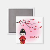 日本の花のこけし人形 マグネット (正面/裏面)