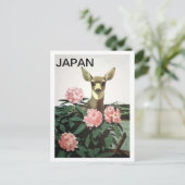 日本の花の茂みにいる鹿、ヴィンテージな旅行 ポストカード (スタンド正面)