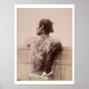 日本の花婿の入れ墨、c.1880(写真) ポスター