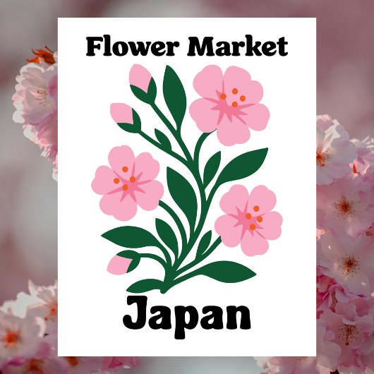 日本の花市場 ピンクの桜 ポストカード