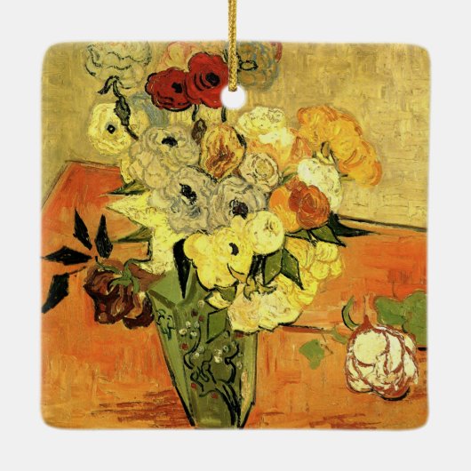 日本の花瓶、バラ、アネモネスby Vincent van ゴッホ セラミックオーナメント (裏面)