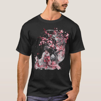 日本の芸者さくら桜の着物 Tシャツ