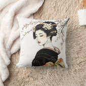 日本の芸者さんと黒と金の桜 クッション (ブランケット)
