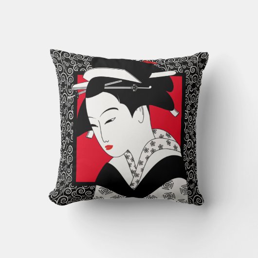 日本の芸者さんスクロール枕 クッション (正面)