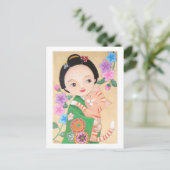 日本の芸者と猫のポストカード ポストカード (スタンド正面)