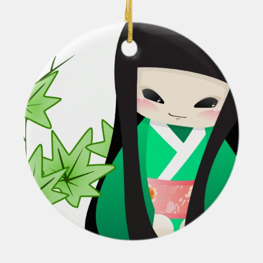 日本の芸者の人形 – 緑シリーズ セラミックオーナメント (裏面)