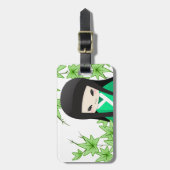 日本の芸者の人形 – 緑シリーズ ラゲッジタグ (正面縦)