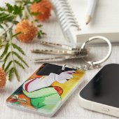 日本の芸者の水彩オリジナルア絵画ート キーホルダー (正面右)