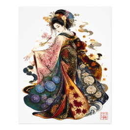 日本の芸者アート | 着物と季節の花 フォトプリント