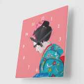 日本の芸者ピンクの可愛い芸術 スクエア壁時計 (傾斜)