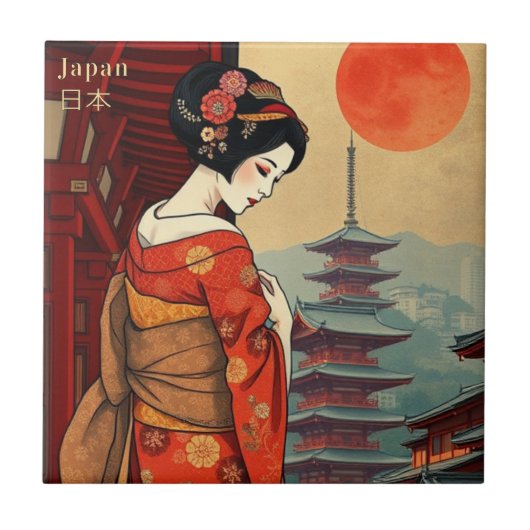 日本の芸者舞妓の和装をタイルで飾る タイル (正面)