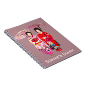 日本の芸者赤い着物かわいい美術日記 ノートブック (右側)