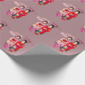 日本の芸者赤い着物かわいい芸術 ラッピングペーパー (角)