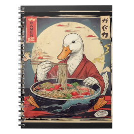 日本の芸術家が描くラーメンを食べるアヒルの浮世絵 学生向け ノートブック