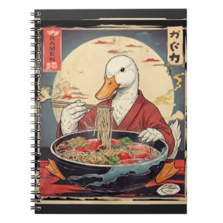 日本の芸術家が描くラーメンを食べるアヒルの浮世絵 学生向け ノートブック