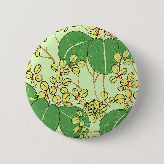 日本の葉の花の植物画パターン 缶バッジ (正面)
