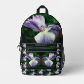 日本の虹彩の花が開パーソナライズされたく プリントバックパック (正面)
