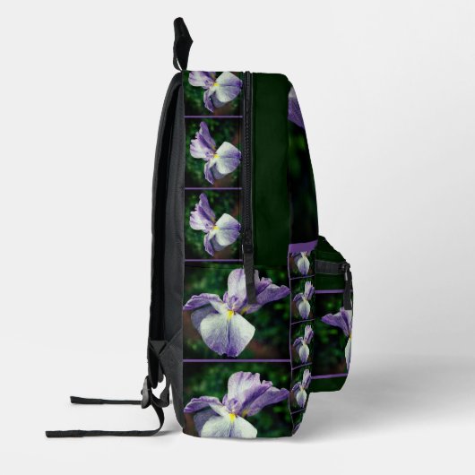 日本の虹彩の花が開パーソナライズされたく プリントバックパック (左)