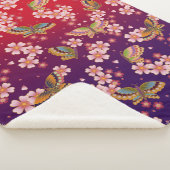 日本の蝶の中に桜の花が赤 シェルパブランケット (3/4)