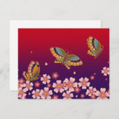 日本の蝶の中に桜の花が赤 ノートカード (正面/裏面)