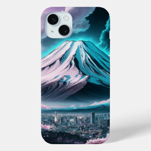 日本の街の上の富士山 Case-Mate iPhoneケース (裏面)