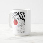 日本の赤い太陽と筆の木の芸術 コーヒーマグカップ (正面左)