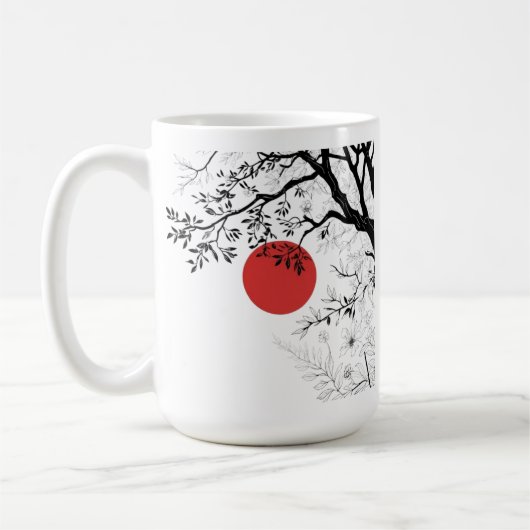 日本の赤い太陽と筆の木の芸術 コーヒーマグカップ (左)