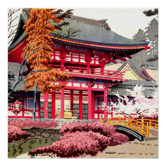 日本の赤い寺の春 ポスター