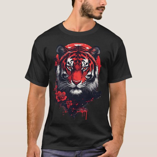 日本の赤い虎 - 強靭な精神 Tシャツ (正面)