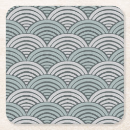日本の農家グレー波手描きホタテ スクエアペーパーコースター