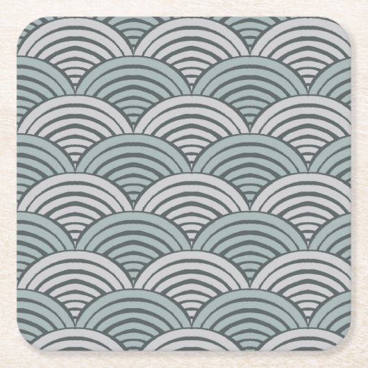 日本の農家グレー波手描きホタテ スクエアペーパーコースター (正面)