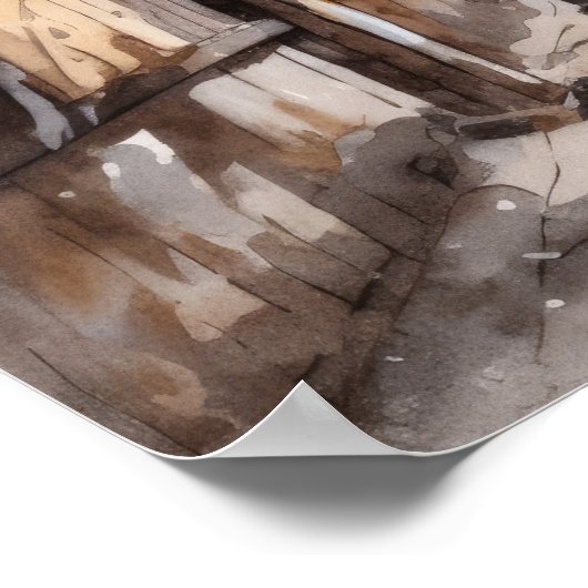 日本の通りとさくらんぼ ポスター (角)