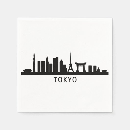 日本の都市景観の旅 | 東京スカイラインのシルエット スタンダードカクテルナプキン (正面)