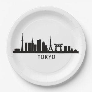 日本の都市景観の旅 東京スカイラインのシルエット ペーパープレート
