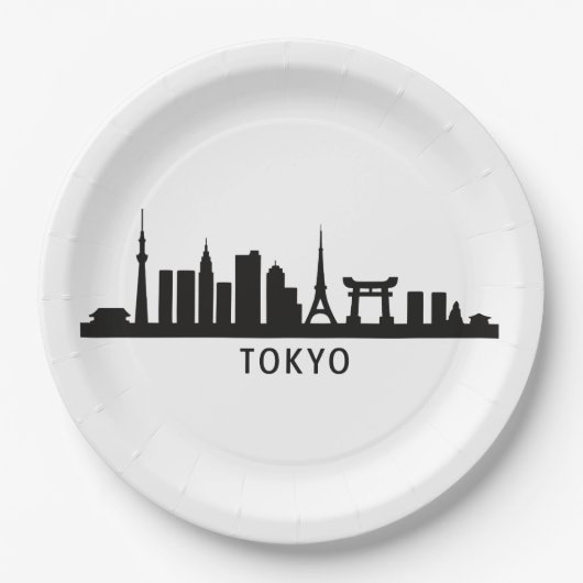 日本の都市景観の旅 | 東京スカイラインのシルエット ペーパープレート (正面)