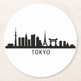 日本の都市景観の旅 | 東京スカイラインのシルエット ラウンドペーパーコースター