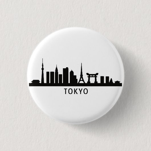 日本の都市景観の旅 | 東京スカイラインのシルエット 缶バッジ (正面)