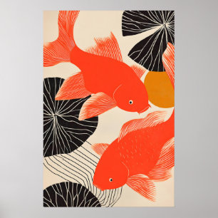 日本の金魚アートプリント モダン浮世絵 禅 1 ポスター