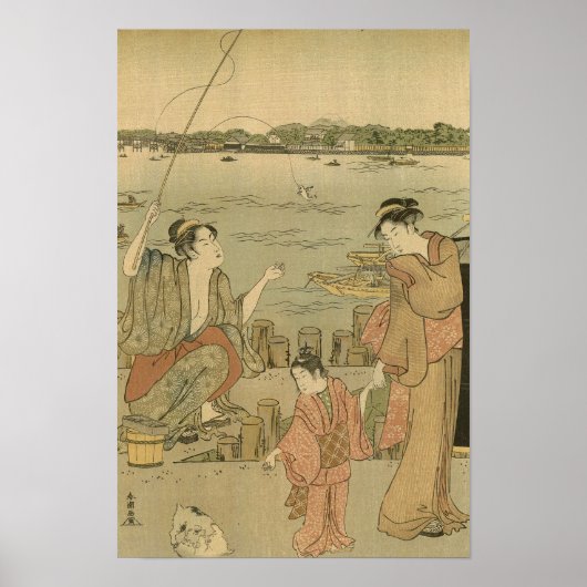 日本の釣り浮世絵の漁師 ポスター (正面)