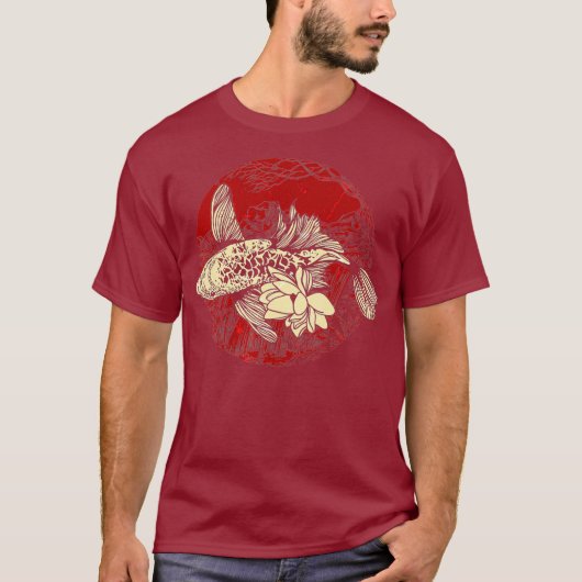 日本の錦鯉 日本の芸術 釣り Tシャツ (正面)