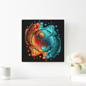 日本の陰陽コイ魚 スクエア壁時計 (ホーム)