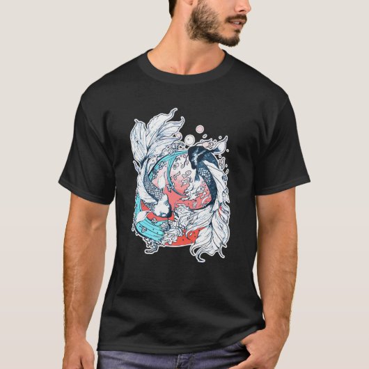日本の陰陽コイ魚 Tシャツ (正面)