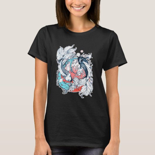 日本の陰陽コイ魚 Tシャツ (正面)