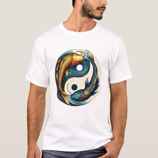 日本の陰陽記号 鯉の図 Tシャツ (正面)