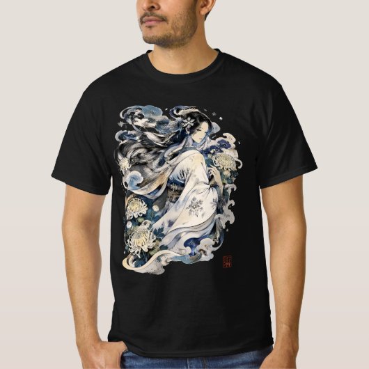 日本の雪女の芸術 | 着物の冬の妖怪 Tシャツ (正面)